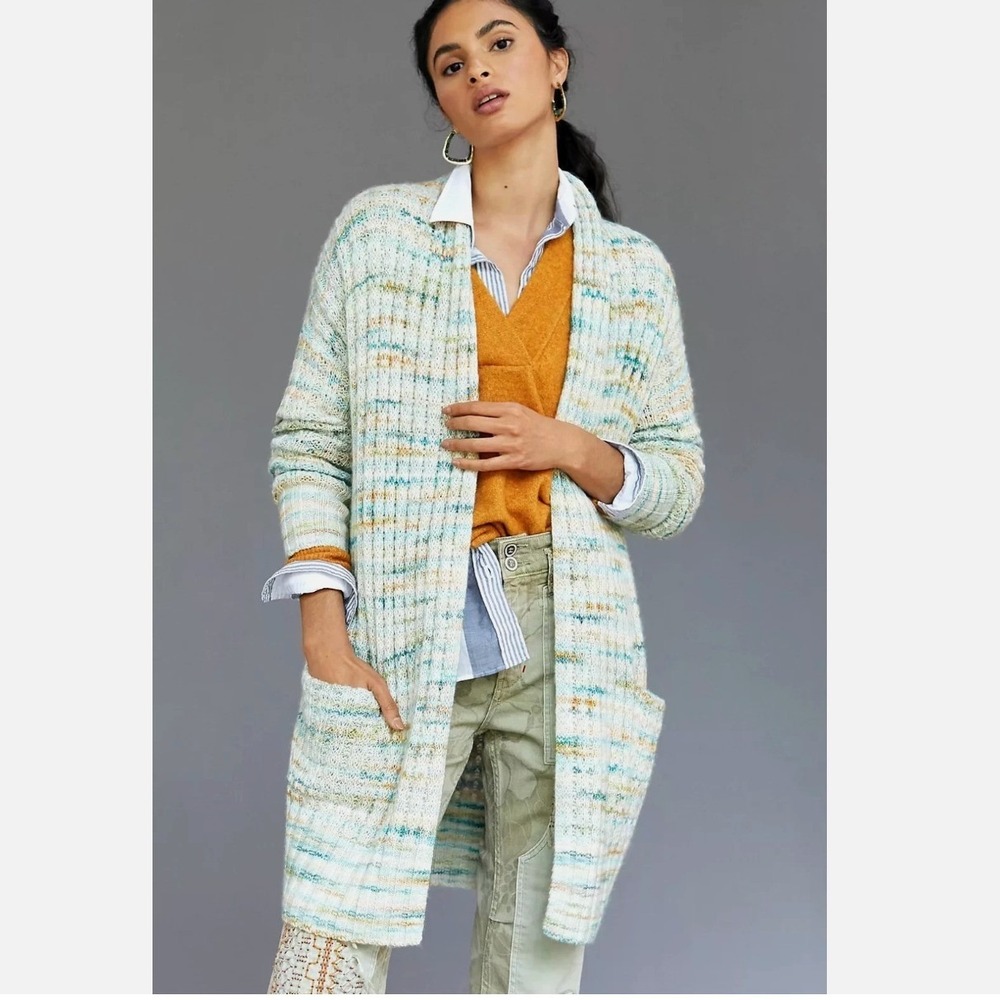 Anthropologie‎ Space-Dyed Longline Cardigan Sweater Size XS Bohemian Cottagecore